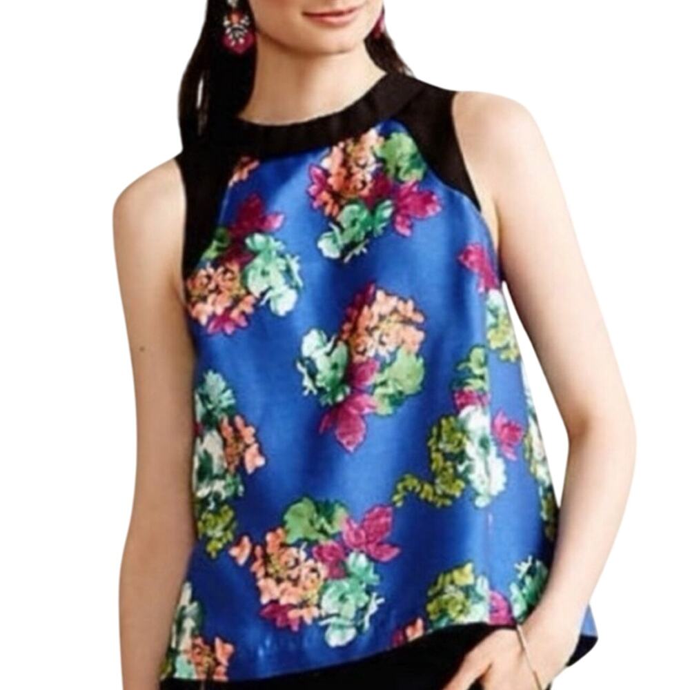 Anthropologie HD in Paris Blue Floral Zip Back A Line Tank 8